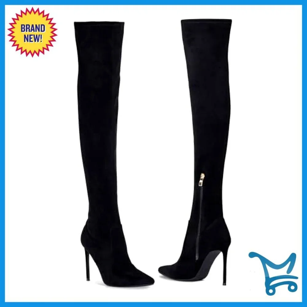 Stretch Suede Over-the-Knee Boots 4.3 Inch Stiletto Heels Pointed Toe